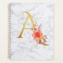 Moderne marmeren waterverf gouden monogram letter