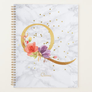Moderne marmeren waterverf gouden monogram letter  planner