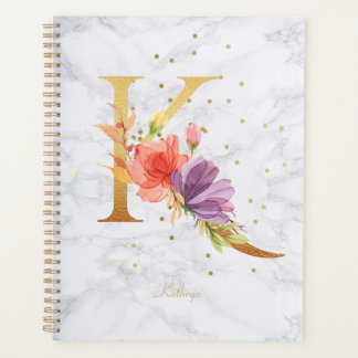 Moderne Marmeren Waterverf Gouden Monogram Letter  Planner