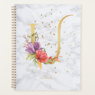 Moderne marmeren waterverf gouden monogram letter  planner