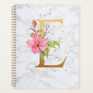 Moderne Marmeren Waterverf Gouden Monogram Letter  Planner