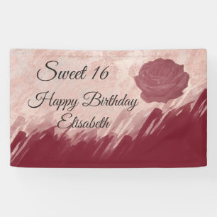 Moderne marmeren waterverf roos Sweet 16 partij Spandoek