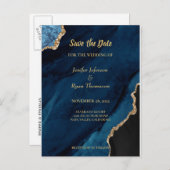 Moderne marmeren wedding save the date-ansichtkaar aankondigingskaart (Voorkant / Achterkant)