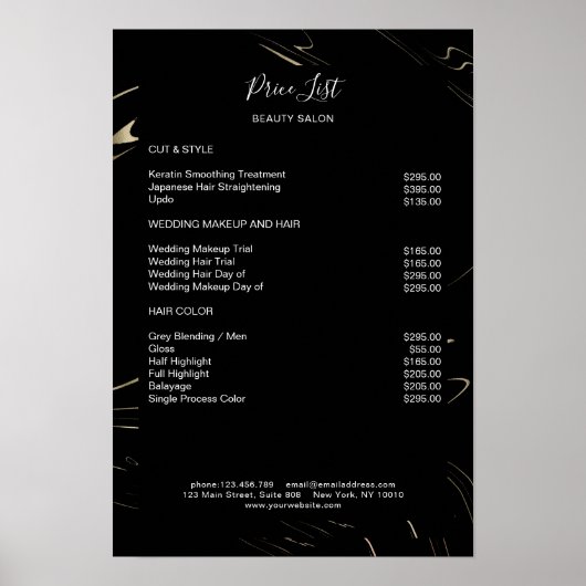 Moderne Marmeren Zwarte Gouden Prijzenlijst Poster (Voorkant)