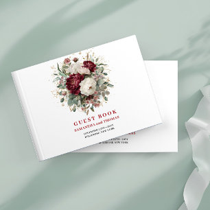 Moderne Maroon Bloemen Eucalyptus Goud Gastboek Gastenboek