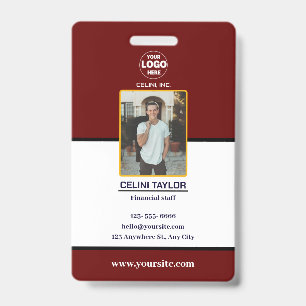 Moderne Maroon ID-kaart met foto en logo Badge
