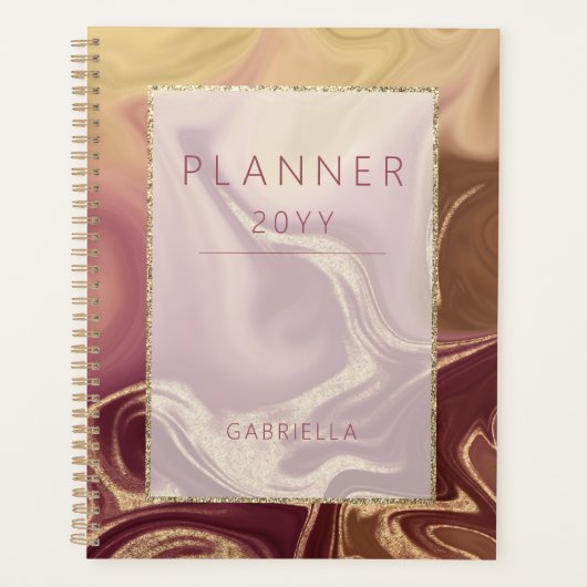 Moderne maroon Mauve & Gold Abstract Planner (Voorkant)