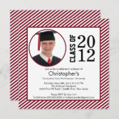 Moderne maroon Stripes Foto Afstuderen-uitnodiging Kaart (Voorkant / Achterkant)