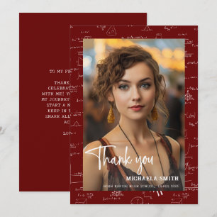 Moderne Maroon Wiskunde Script Foto Afstuderen Bedankkaart
