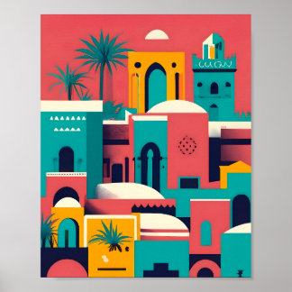 Moderne Marrakech Marokko Flat Vector Art Poster