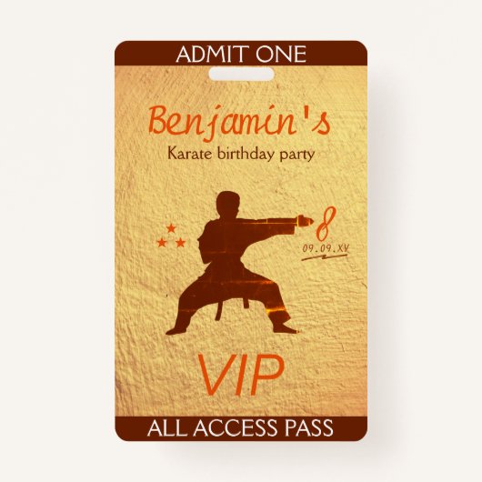 Moderne Martial Arts Karate Verjaardagsfeestje VIP Badge (Voorkant)