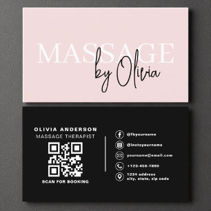 Moderne Massage Therapeut QR Code Blush Roze Visitekaartje