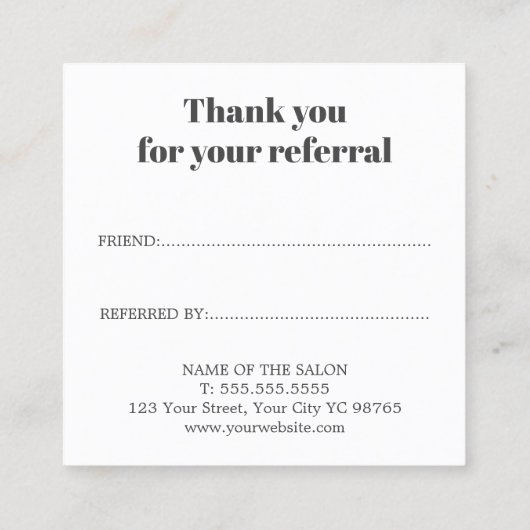 Moderne massagetherapie met legant aanbevelingskaartje (Achterkant)