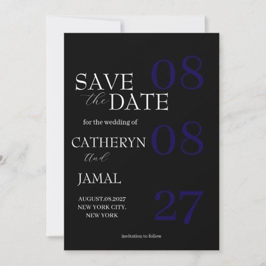 Moderne matte zwarte minimalistische bewaar de dat save the date (Voorkant)