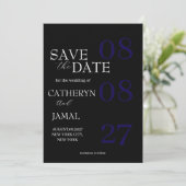 Moderne matte zwarte minimalistische bewaar de dat save the date (Staand voorkant)