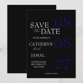 Moderne matte zwarte minimalistische bewaar de dat save the date (Voorkant / Achterkant)