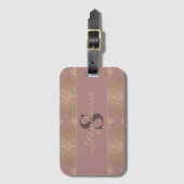 Moderne Mauve en gouden damast monogram Bagagelabel (Voorkant (verticaal))