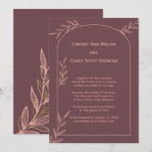 Moderne Mauve en Pink Leaf bruiloft Kaart (Voorkant / Achterkant)