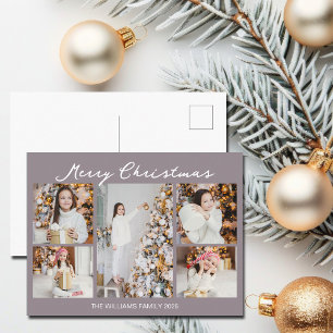 Moderne Mauve Prettig Kerst Foto Collage Feestdagenkaart