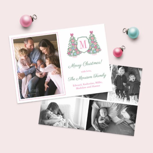 Moderne Maximalistische Monogram Fotocollage Kerst Feestdagenkaart