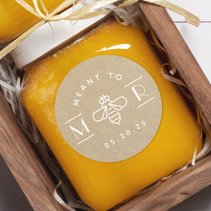 Moderne 'Meant to Bee' Houten Trouwfavoriet Kraft Ronde Sticker