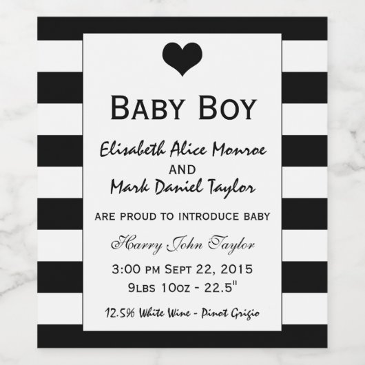 Moderne mededeling over zwart-wit Baby Wijn Etiket (Enkel label)