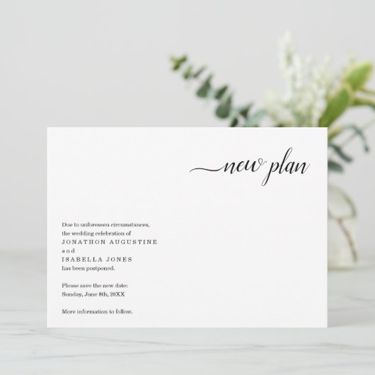 Moderne mededeling van uitstel van de bruiloft kaart (Staand voorkant)