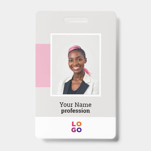 Moderne medewerker Logo, foto, QR-code, naam Badge (Voorzijde)