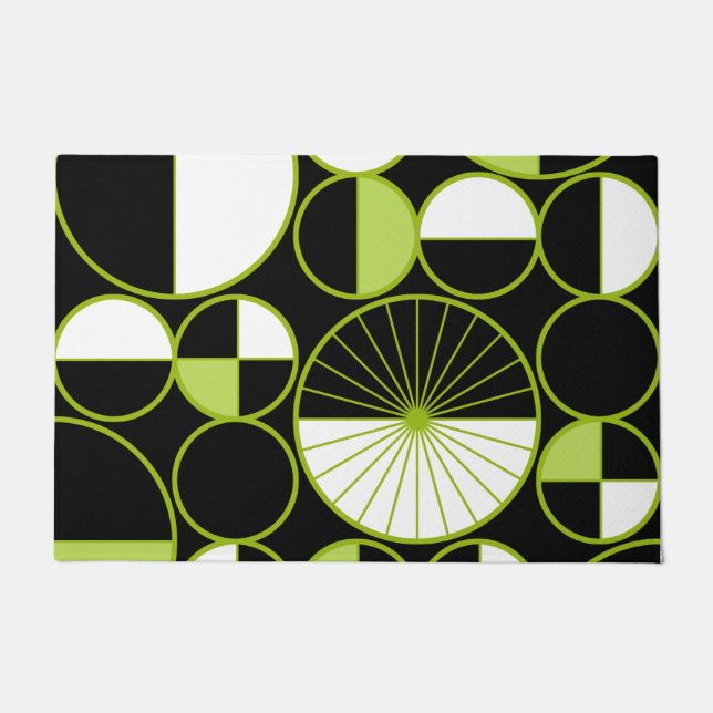 Moderne mediane cirkels Halves Black Chartreuse Deurmat (Voorkant)