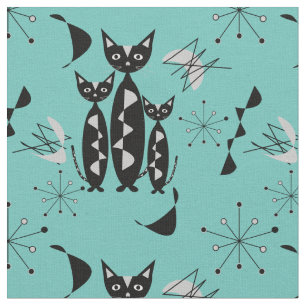 Moderne mediane retro-kattenpatroonpatronen stof