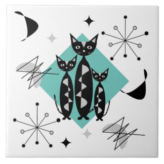 Moderne mediane retro-kattenpatroonpatronen tegeltje