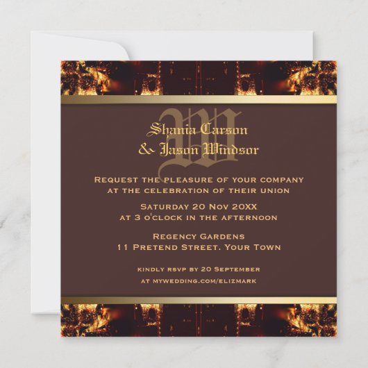 Moderne medieval Fire Monogram Weddenschap Kaart (Achterkant)