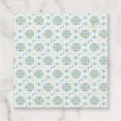 Moderne Mediterraanse Blauwe Tegels Bruidsdouche Bedankjes Labels (Achterkant)