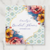 Moderne Mediterraanse Blauwe Tegels Bruidsdouche Bedankjes Labels (Voorkant)