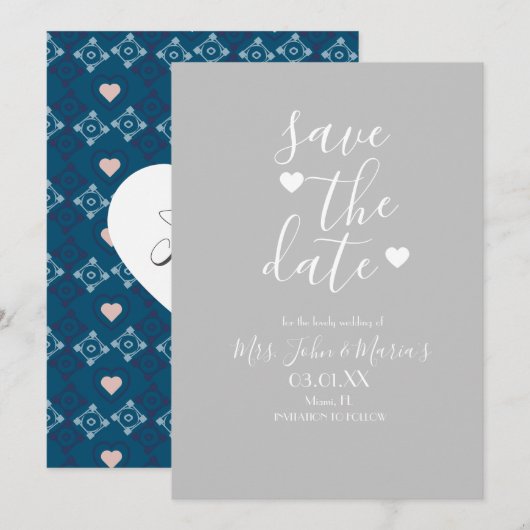 Moderne mediterrane Tegel met hart Opslaan datum Kaart (Voorkant / Achterkant)