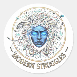 Moderne Medusa Tech Problemen - Cyberpunk Grieks Ronde Sticker