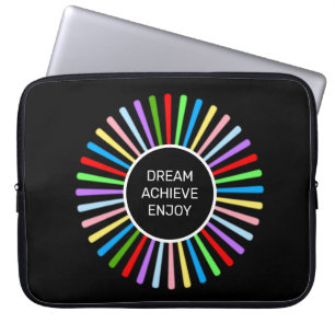 Moderne meerkleuren stralen op zwart laptop sleeve