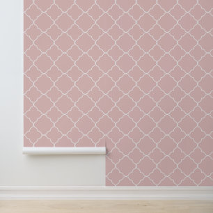 Moderne meisjesachtige babyroze vierbladige bloem behang