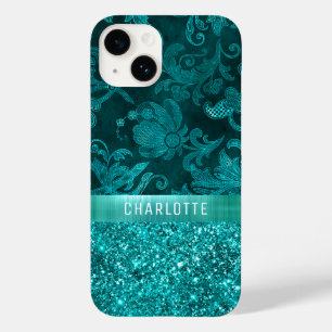 Moderne Meisjesachtige Bloem Glitter Patroon Perso Case-Mate iPhone 14 Hoesje