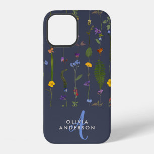 Moderne meisjesachtige bloemrijke kleurrijke initi iPhone 12 hoesje
