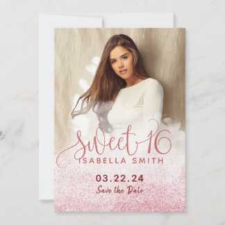 Moderne meisjesachtige roze gouden glitter chic fo save the date