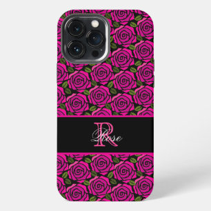 Moderne Meisjesachtige Roze Rozen Aangepaste Naam iPhone 13 Pro Max Hoesje