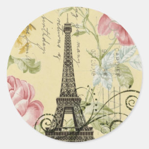 Moderne meisjesbloemige Vintage Paris Eiffeltoren Ronde Sticker