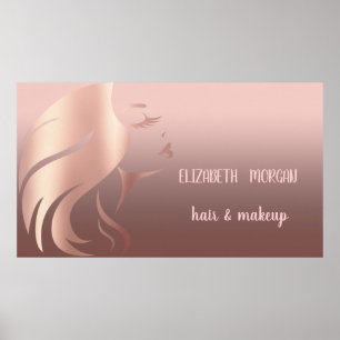 Moderne meisjessilhouet, haar, make-up poster