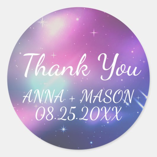 Moderne melkweg met afvallende sterren Dank je huw Ronde Sticker (Voorkant)