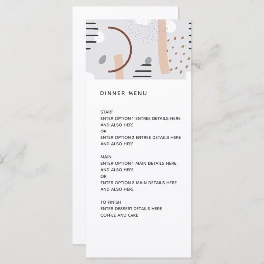 Moderne Memphis vormen Tan Pattern Wedding Menu (Voorkant / Achterkant)