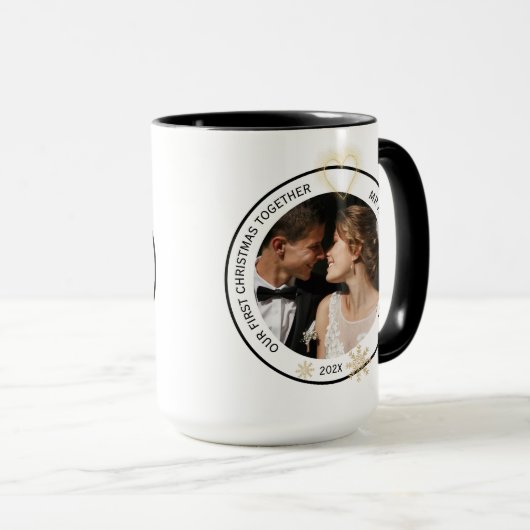 Moderne meneer en mevrouw koppel noemen kerst mok (Voorkant rechts)