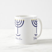 Moderne Menorah Navy Gold Custom Named Koffiemok (Voorkant rechts)