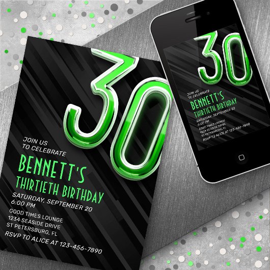 Moderne Mens 30e anniversaire Invitation
