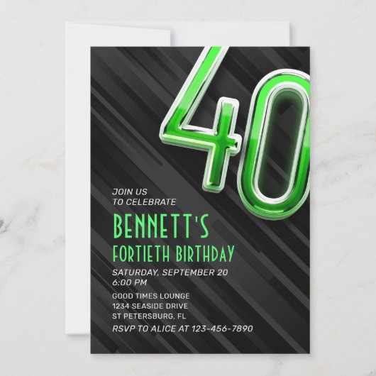 Moderne Mens 40e anniversaire Invitation (Devant)